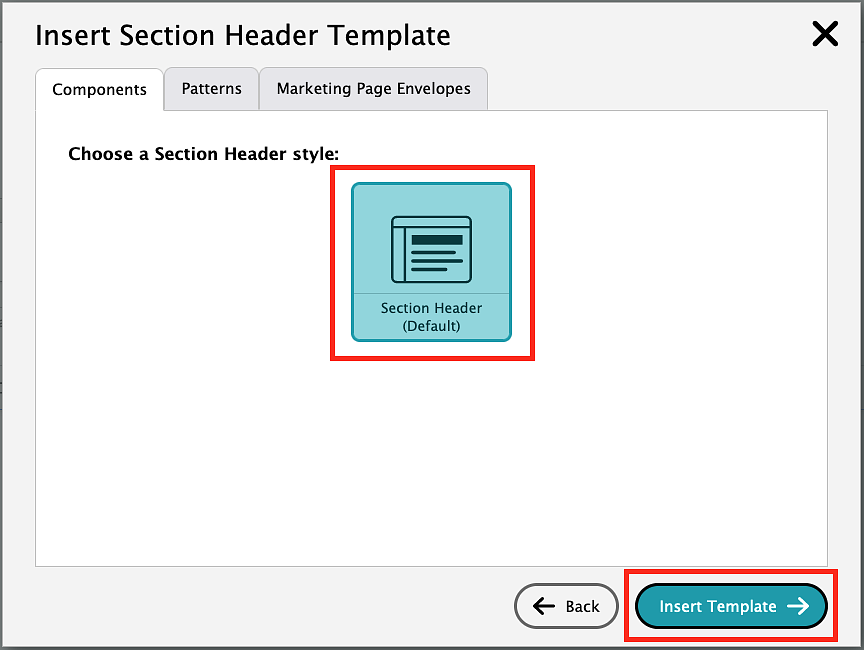 screenshot showing how to insert a section header