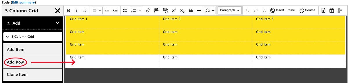 example of a new row added to a grid without a background color