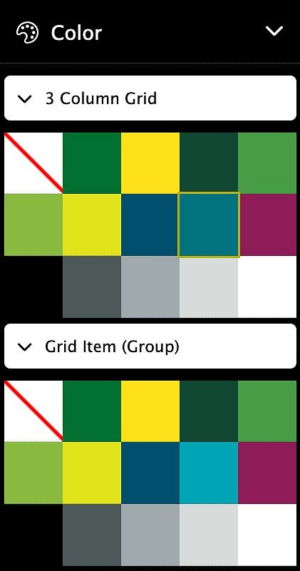 color selection options when editing all grid items in the Drupal content editor