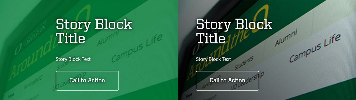 Stories Envelope standard setting with green overlay on the left grid item