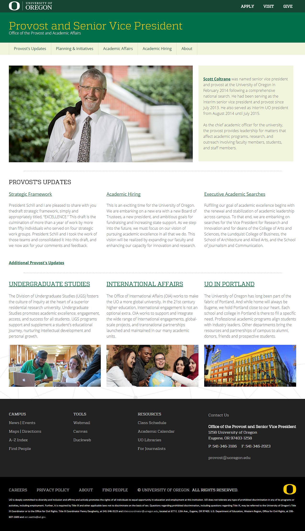Screenshot of the Provost homepage