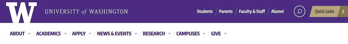 Screenshot of the University of Washington website banner