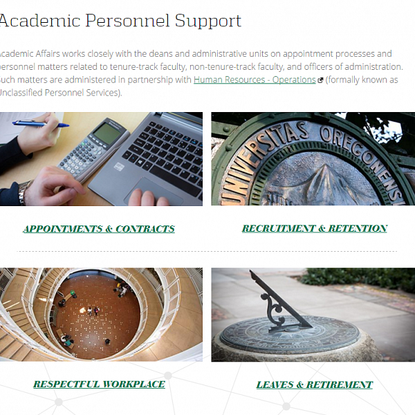 Screenshot of the Academic Affairs Academic Personnel Support page grid