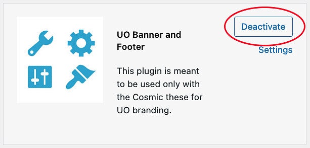 Deactivate UO Banner and Footer plugin screenshot