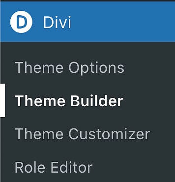 Divi Themebuilder option in the WordPress Dashboard screenshot