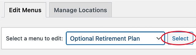 Selecting a menu in WordPress screenshot