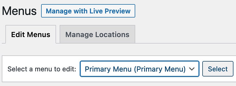 Selecting the Primary Menu in WordPress screenshot