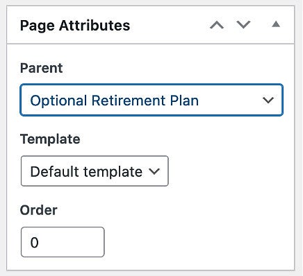 Setting a parent page in WordPress screenshot