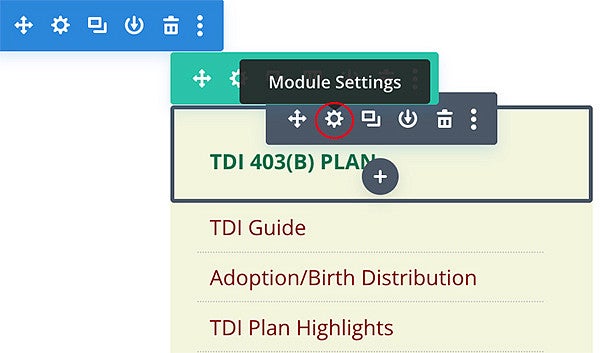 Editing the submenu title in the Divi theme builder screenshot
