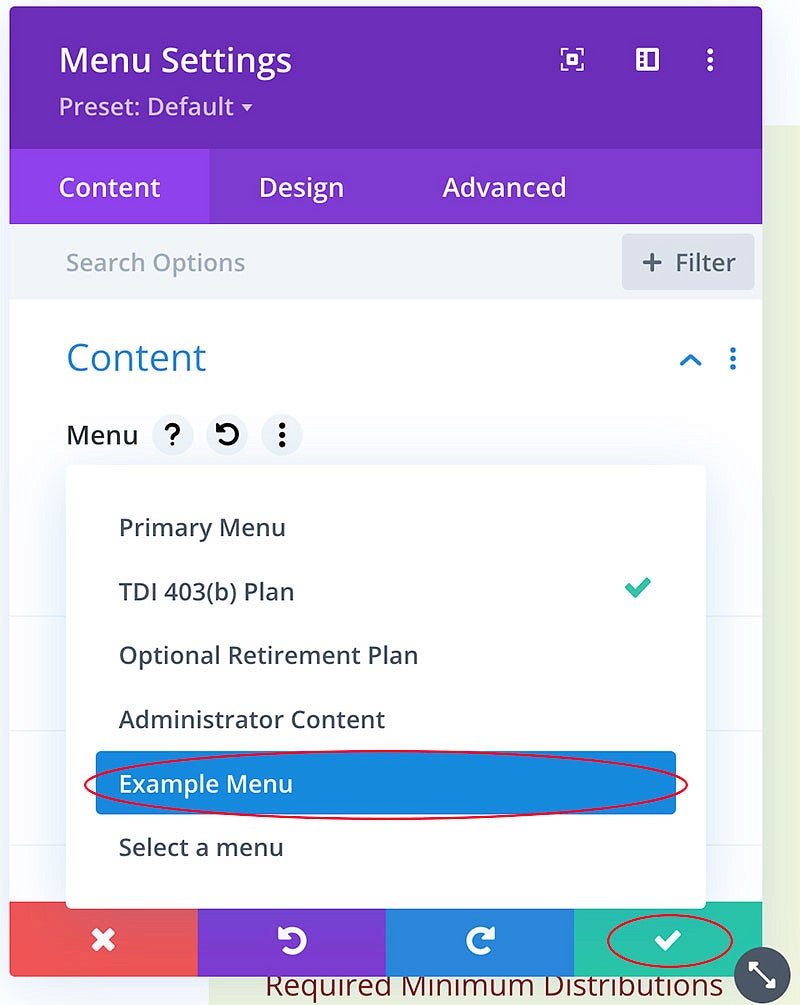 Selecting a submenu in WordPress screenshot