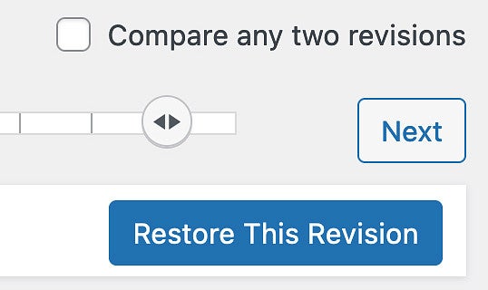 Restore This Revision button in WordPress screenshot