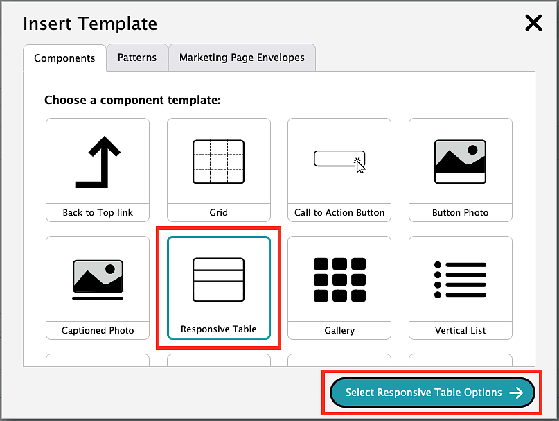 screenshot showing how to add a responsive table
