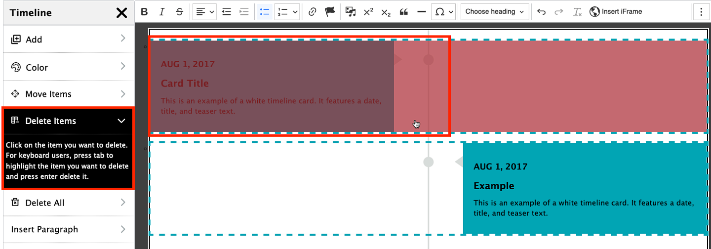 screenshot showing how to delete a timeline item