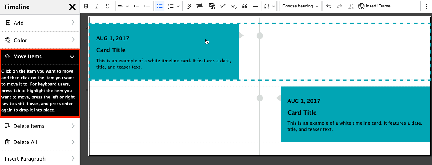 Screenshot showing how to rearraning timeline items