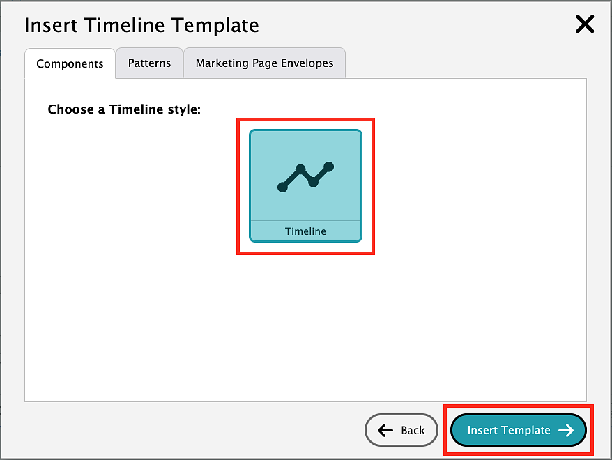 screenshot of timeline template options