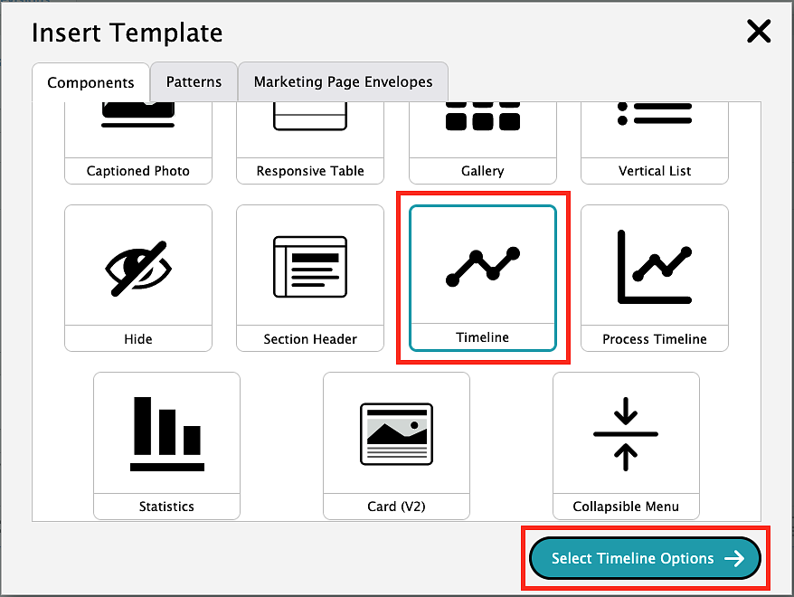 screenshot of timeline in template options