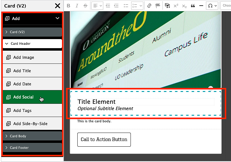 screenshot showing how to add a card component to a card