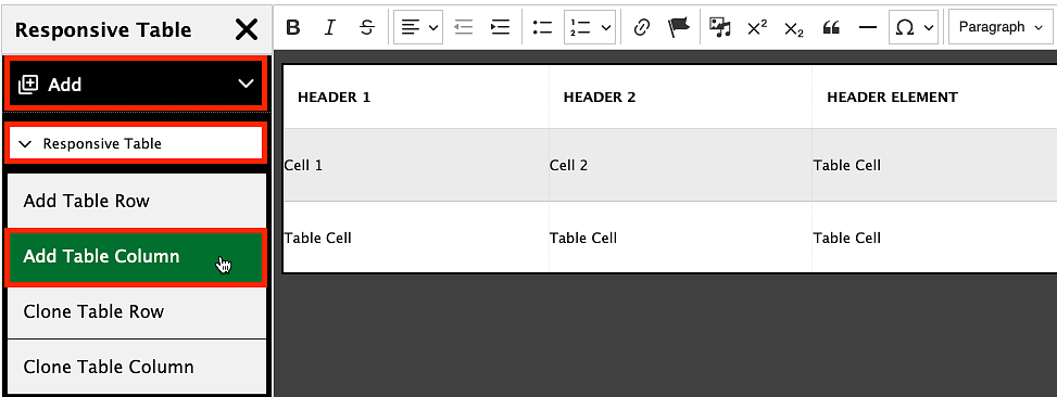 screenshot showing how to add a table column