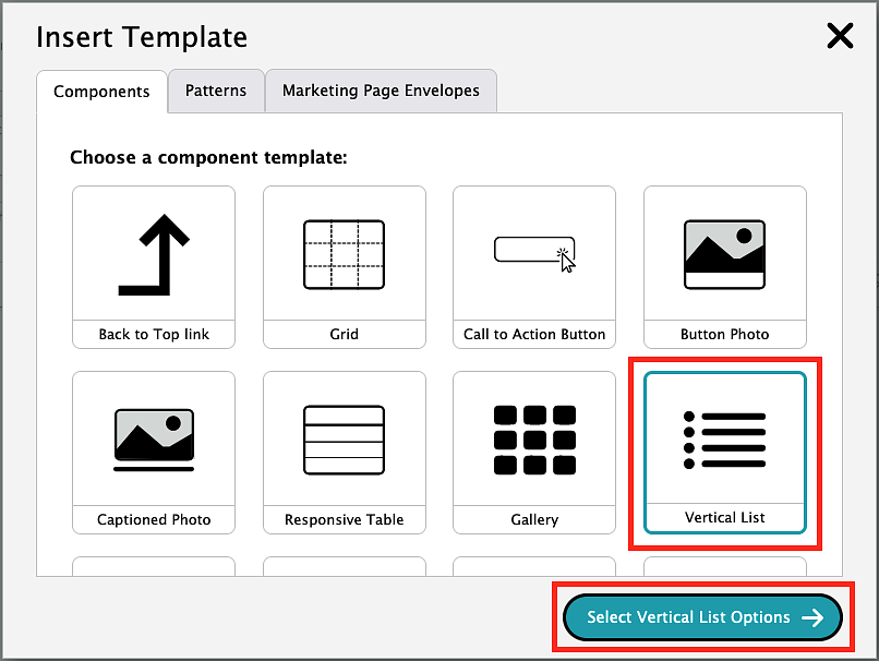 screenshot showing how to add a vertical list