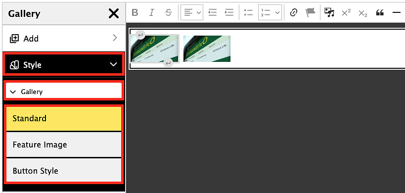 screenshot showing how to change a gallery style
