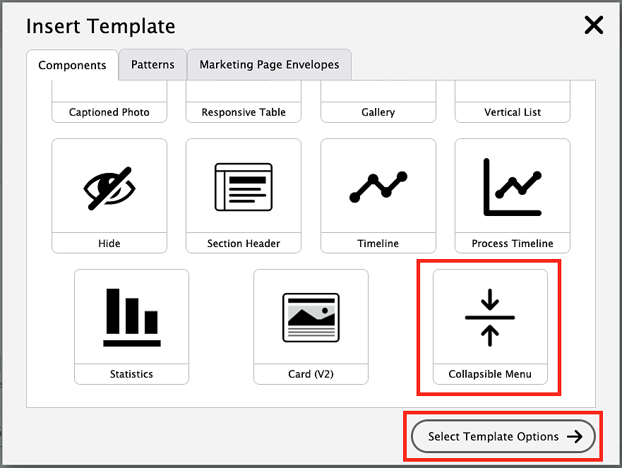 screenshot of how to add a collapsible menu