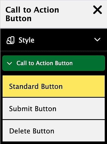 the Call to Action Button Style menu in the Drupal content editor