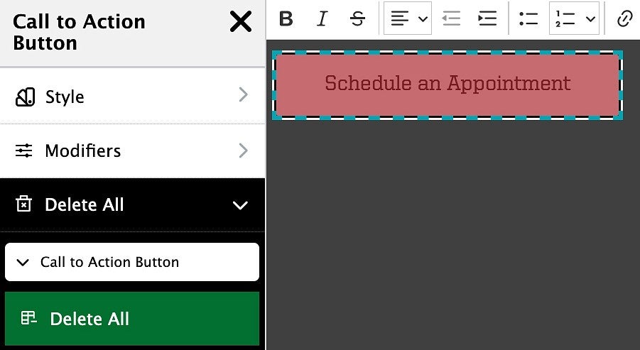 the button editor menu showing how to use Delete All to remove a button