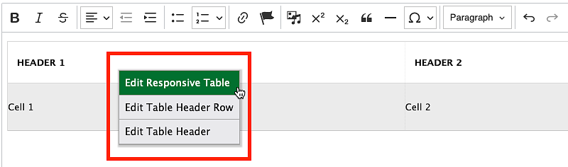 screenshot showing how to edit a responsive table