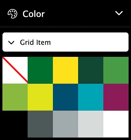 menu for adding color to a single grid item in the Drupal content editor