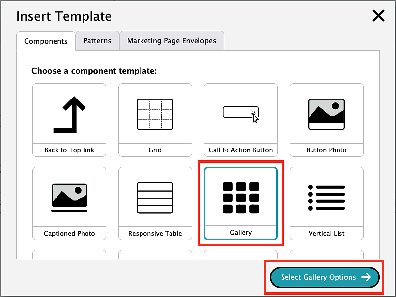 screenshot showing how to add a gallery template