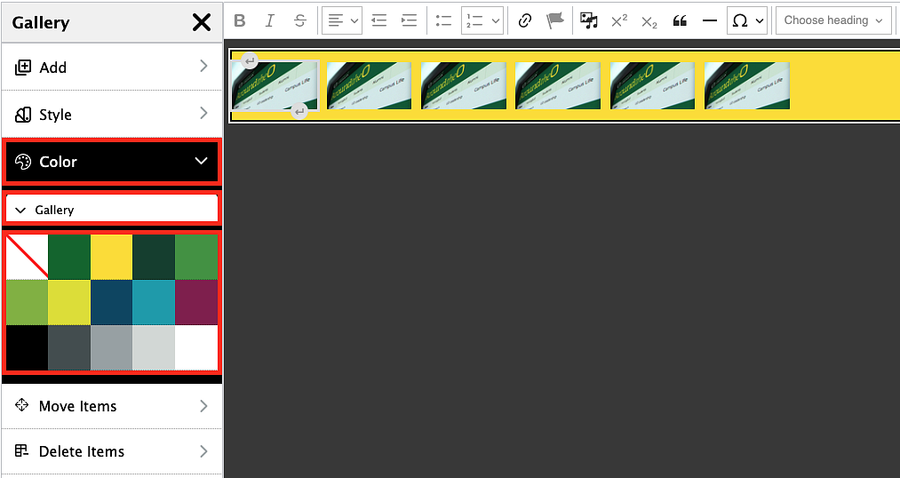 screenshot showing how to change the background color of a gallery