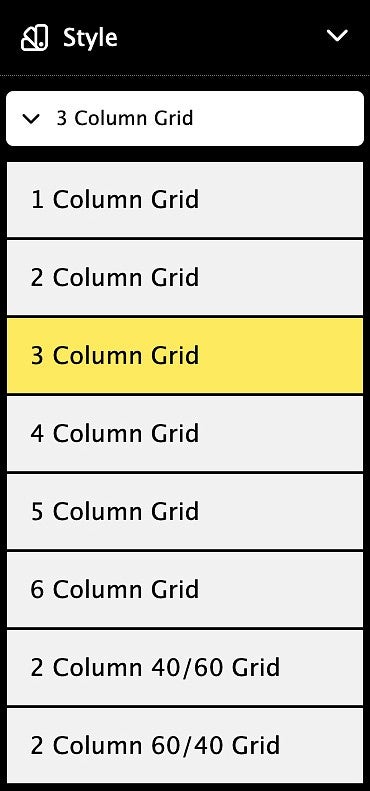 grid style options menu in the Drupal content editor