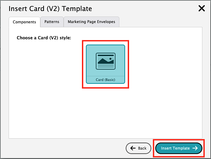 screenshot showing how to insert a card template