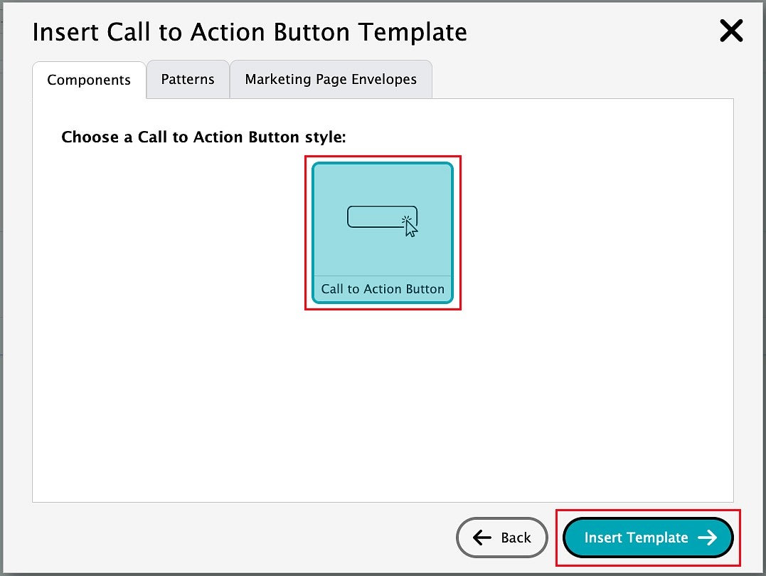 inserting a Call to Action Button template in the Drupal content editor