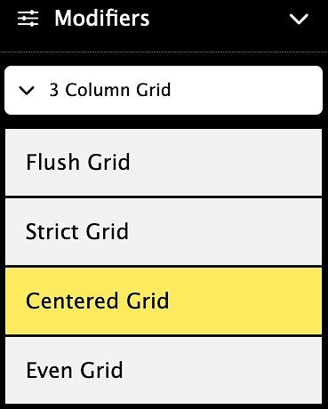 grid modifier options in the Drupal content editor