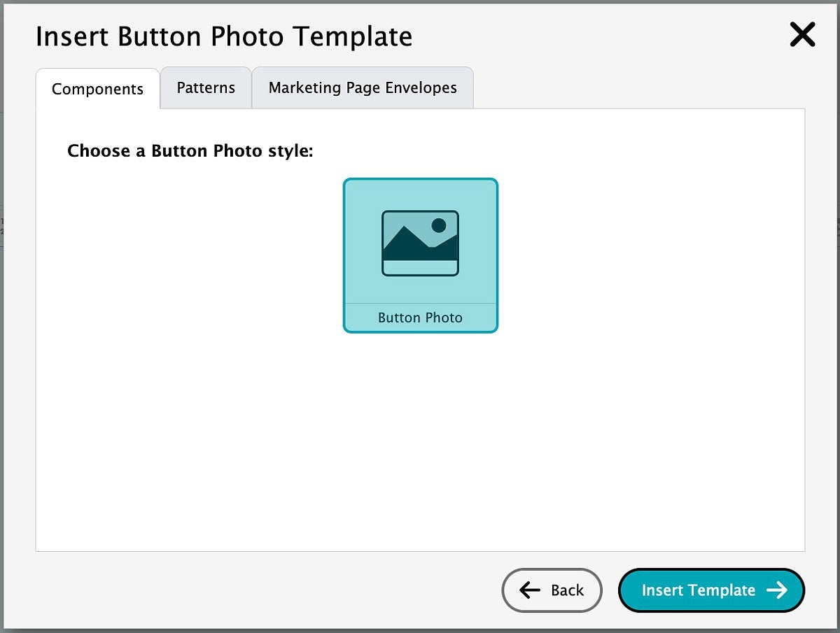 selecting the Button Photo style when adding a photo button in the content editor