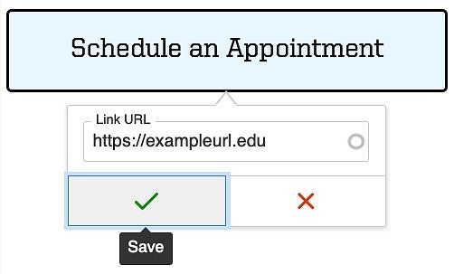 example showing a URL added to a call to action button and the save button