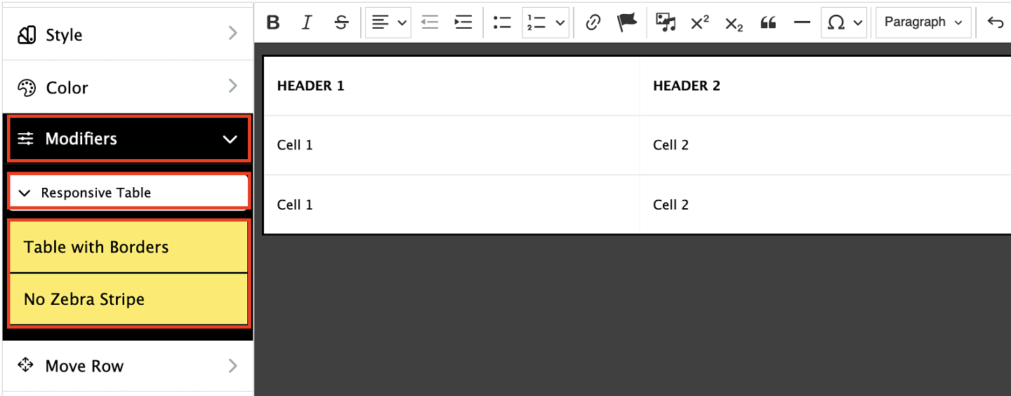 screenshot showing how to modify a table