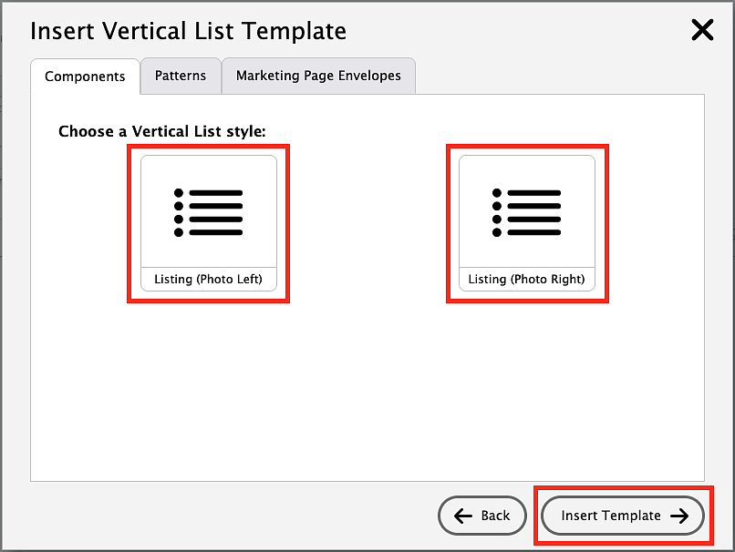 screenshot of how to choose a vertical list style