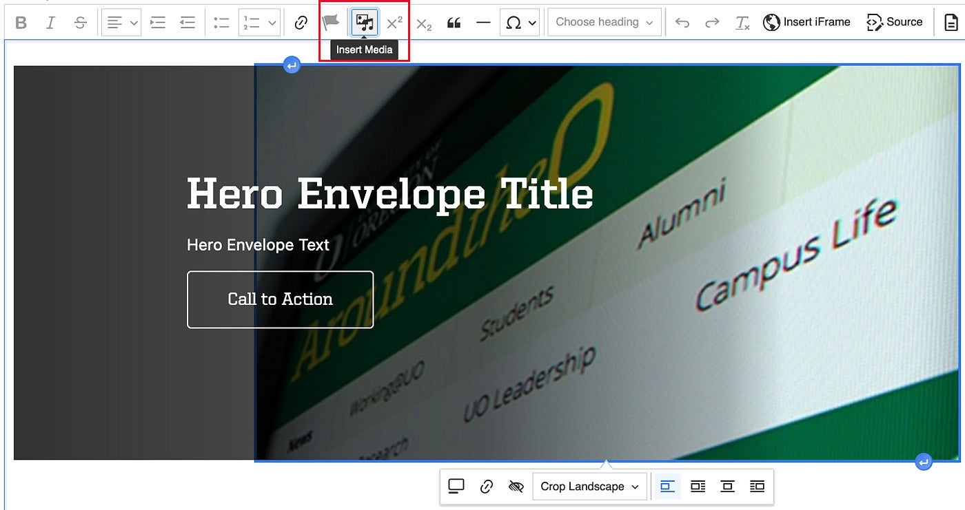 changing the photo in a Hero Envelope in the Drupal content editor
