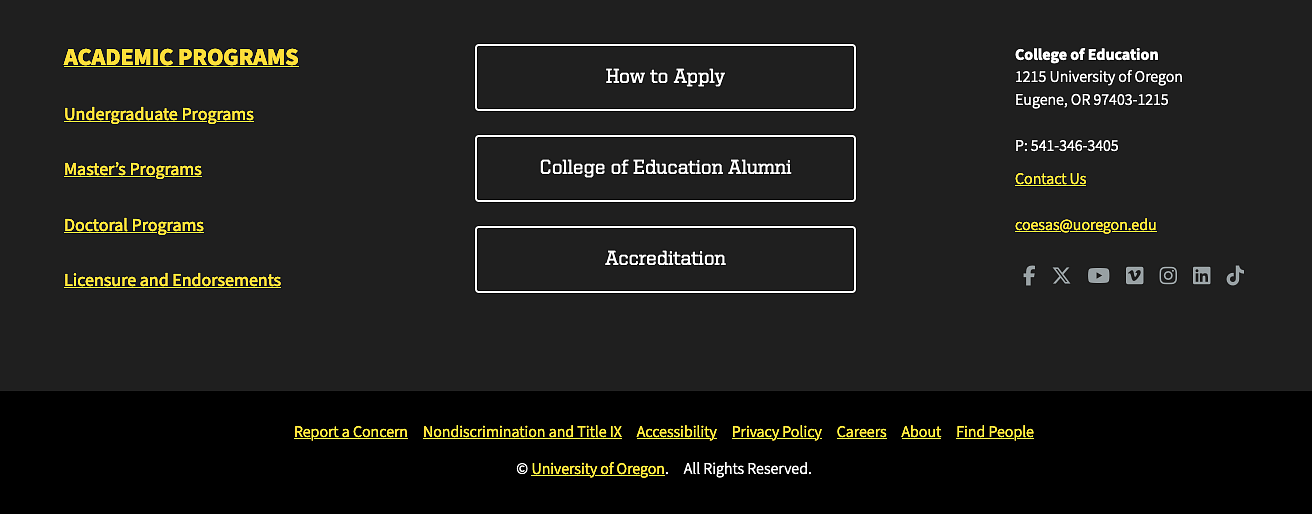 UO College of Education website footer
