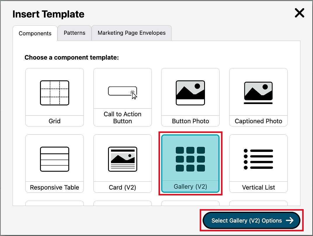 First step toward adding the Gallery V2 template in the Drupal content editor