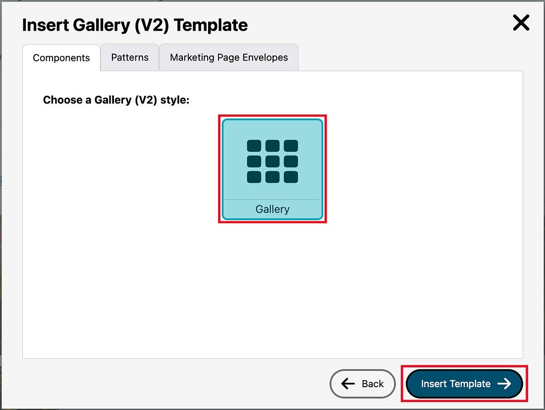 Adding the Gallery V2 template via the Drupal content editor