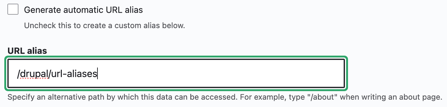 Drupal 9 generate custom alias setting screenshot