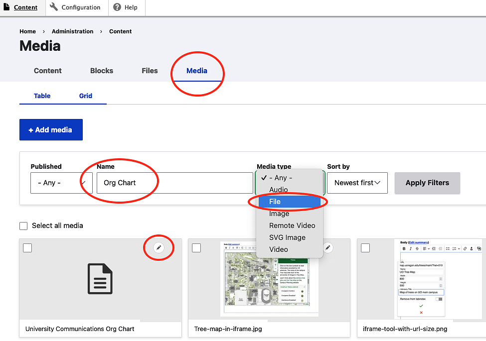 Screenshot showing how the media library in Drupal