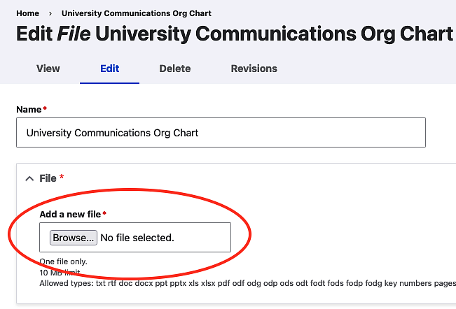 Screenshot showing how to upload a new file