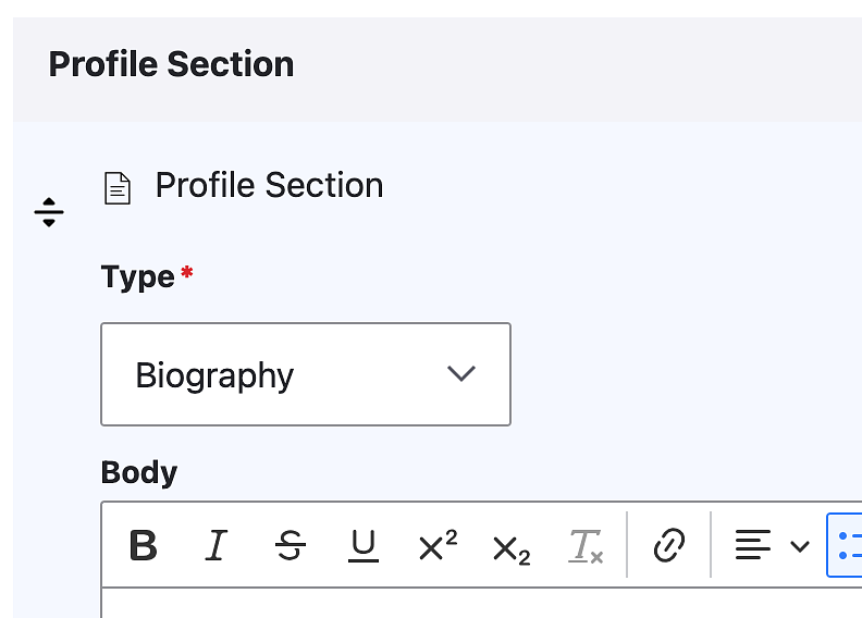 A UO Profile's edit page showing the Profile section area.