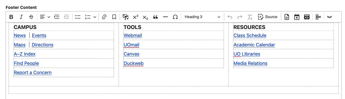 the Footer Content section within the General Settings section