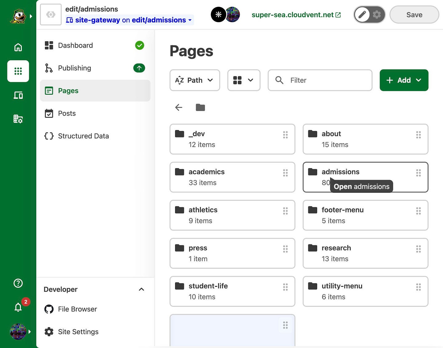 CloudCannon Pages list