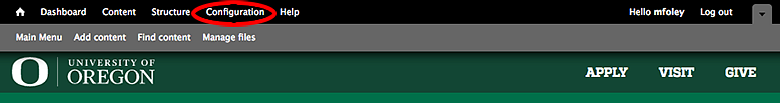 Screenshot highlighting the Configuration button Screenshot highlighting the Configuration button